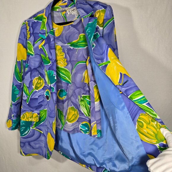 Vintage CARLISLE 80's STUNNING Silk Multicolor Set of Blouse & Blazer Size 14. - Picture 5 of 17